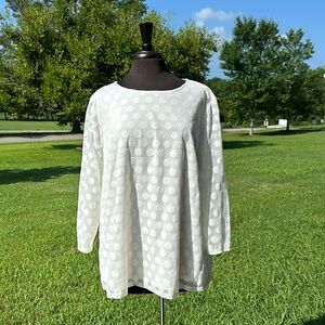 Kim Rogers Women's White 3/4 Flock Sleeve Dot Top